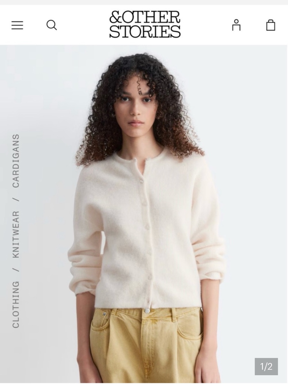 & Other Stories Soft Cream Buttoned Cardigan